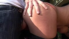 Sexy babe fucked hard outdoors can she handle wild threesome pounding