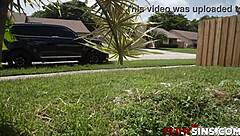 sydney paige drops to knees blowing jay bangher's thick black monster cock deepthroat style