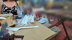 Naughty wife skips panties for risky bar public tease