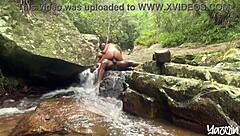 Curvy Latina Bent Over Doggystyle Creampie at Waterfall
