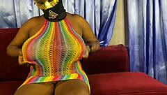 curvy masked babe oils big tits puffy nipples