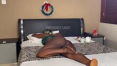 thick black booty bounces wildly on massive oversized dildo christmas morning