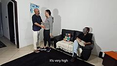 Girlfriend Fucks Stepmom's Man While He Watches!