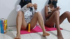 brunette latina masturbates as stepsis watches boyfriend swap drama