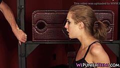 Bound teen's face drips with hot jizz in fetish deepthroat session