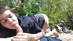 Tattooed Hottie Sucks and Fucks Outdoors with Great Anal Action