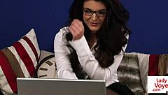 stockinged classy english lady gives voyeur jerk off instructions humiliation on sofa