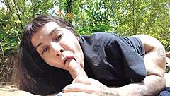 Tattooed Hottie Sucks and Fucks Outdoors with Great Anal Action