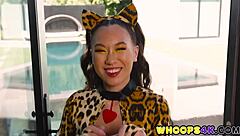 Halloween Dick or Treat? Shy Asian Teen DEEPTHROATS Monster Cock!