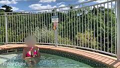 Wife flashes massive natural tits publicly at hotel pool for thrill