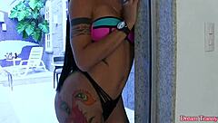 sultry tranny nicolly pantoja seduces guy for bareback anal creampie!