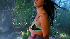 A natural beauty masturbates solo outdoors until a man appears for deep anal pounding and facial cumshot