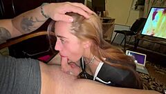 Hungry bitch's sloppy cum blowjob tempts deeply
