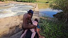 two horny sluts pounded wildly by the river