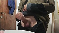 skinny stud jerks monster cock in bathroom friday ritual