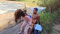 two horny sluts pounded wildly by the river