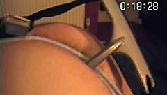 hey bisexual amateur tied up takes anal with scraper handle and vibrating dildo