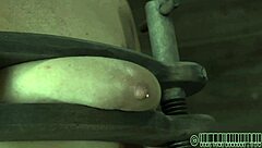 Gagged beauty's tight cunt viciously drilled by monster cock