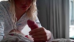 In pov i feel this hot modest blonde's tight pussy squeezing around me as she squirts passionately with her small waist and narrow ass