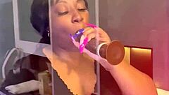 bbw ebony deepthroats black cock swallowing thick cum load