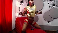 Sexy Long-Haired Trans Devil Dances Lingerie Tease on Webcam Solo Show