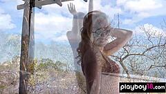 Passionate Ali Claire Strips Lingerie Outdoor Tease