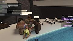 poolside latina grabs three monster cocks deepthroats wildly