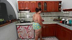 roommate destroys friend's wife tight pussy kitchen doggystyle