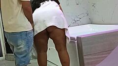 curvy ebony bride worships muscular receptionist's big ass in motel jacuzzi sex