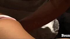 Handcuffed blonde slave whipped hard by mistress on bed 😈🔗