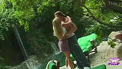 Tattooed Stud Pounds Sexy Blonde by Pool Hard!