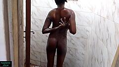 Skinny ebony teen bathes in homemade casting tease