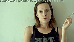 hot brunette smokes and teases voyeur style