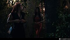 Tattooed dominatrix mind-controls redhead lesbian vampire into wet slave submission