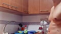 Mature seductress in sexy kitchen gear begs for raw pounding
