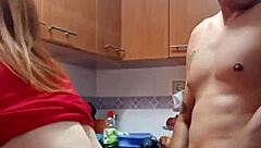 Mature seductress in sexy kitchen gear begs for raw pounding