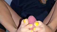 My buddy's hard cock slides in my pussy after footjob creampie