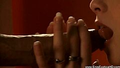 Stunning blonde gives exotic Indian lover deepthroat blowjob after relaxing massage