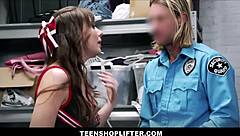 Petite cheerleader Alex Blake shoplift deal big cock guard sex