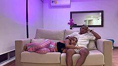 brunette milf gulps stepson's thick cum mouthful!