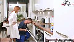 Skinny German milf kitchen standing fuck