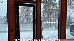 pretty french girl explores chalet rooms playfully