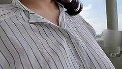 Chubby Japanese Wife Masturbates Seductively In Apartment Hallway With Big Tits