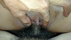 a girl smells balls with huge cum load on tits