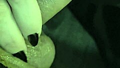 goth babe sensually licks and swallows cum gagging deep