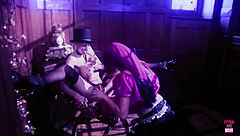 blonde huge fake tits seduces brunette gypsy lesbian