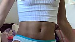 petite barely legal teen teases puffy pussy with vibrator