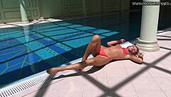hot russian mary kalisy teases nude poolside babe