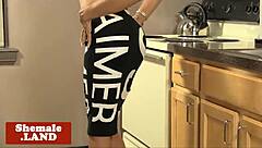 young ebony shemale strokes cock teasing solo kitchen!