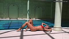 hot russian mary kalisy teases nude poolside babe